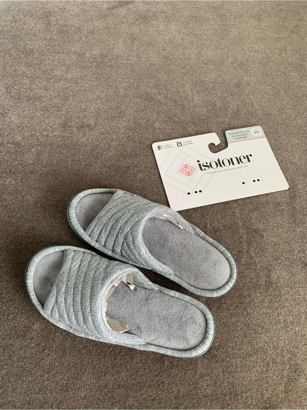 isotoner Women's Light Gray Plush Open-Toe Slide Slippers